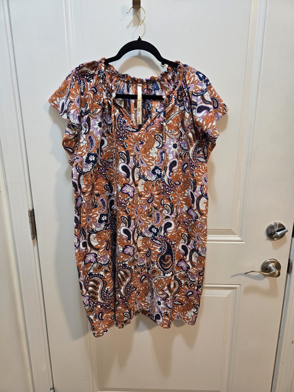 Anthropologie Uncle Frank Paisley Cotton Dress Pockets Orange L • Excellent